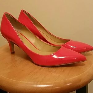 Cherry red patent leather kitten heels